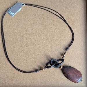 J. Jill Brown Wooden Teardrop Necklace with Gold Bead Accents